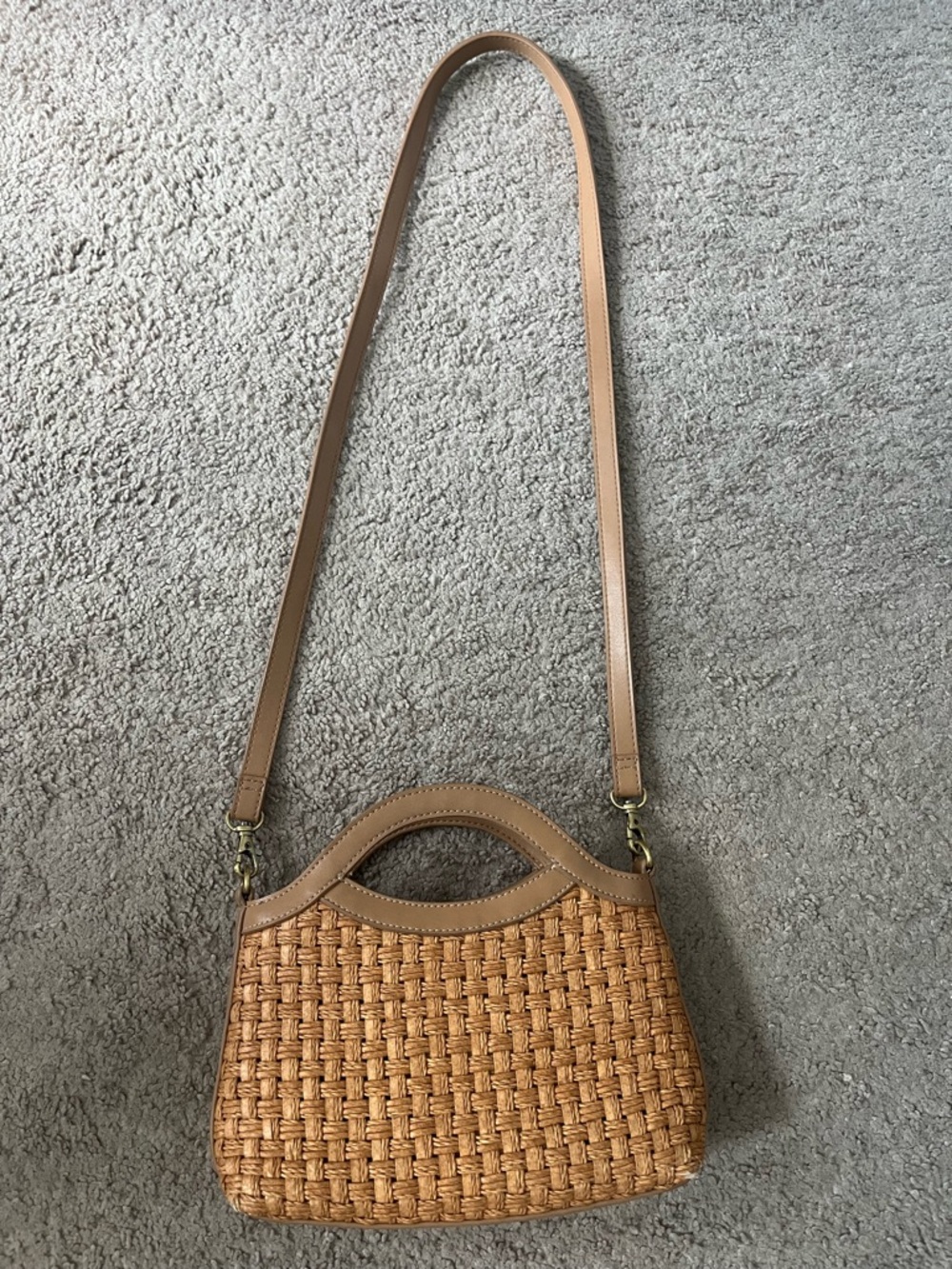 Woven Straw Crossbody Bag in Tan